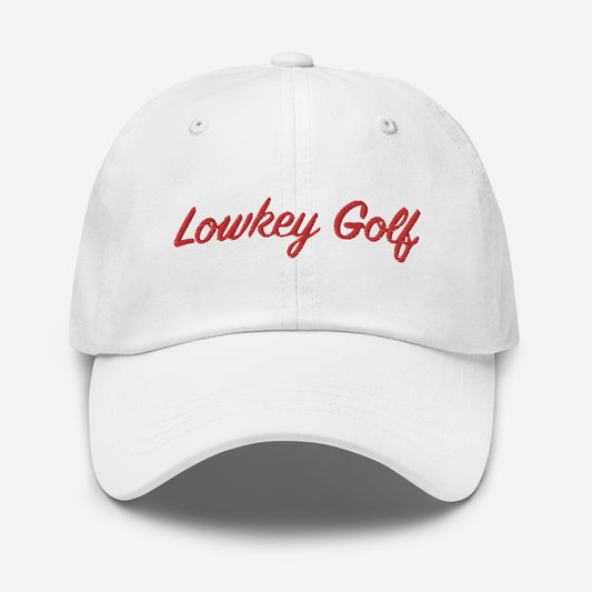 100yd Red Lowkey Golf Dad hat